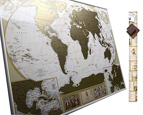 MyMap Mapamundi Deluxe «viaja y rasca» - Para Rascar los Lugares Que Has Visitado  Grande Con Pines - Marca 10 000 Ciudades y Lugares - Mapa para rascar - Rasca el Mundo - Rascar Mapamundi