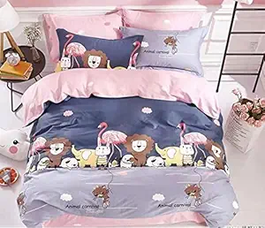 Ab Home Decor Kids Glace Cotton Cartoon Carnival Animals Printed Bedsheet for Double Bed King Size with 2 Pillow Covers (Multicolour, 90x100inch)