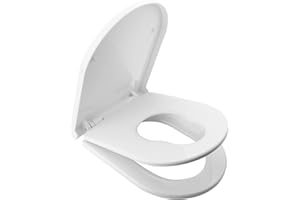 Ibergrif M41001-2 D Shape Family Toilet Seat, White Soft Close Toilet Seat with Child Seat Built in, Removable Potty Training Toilet Seat, 360 Degree Adjustable Hinges
