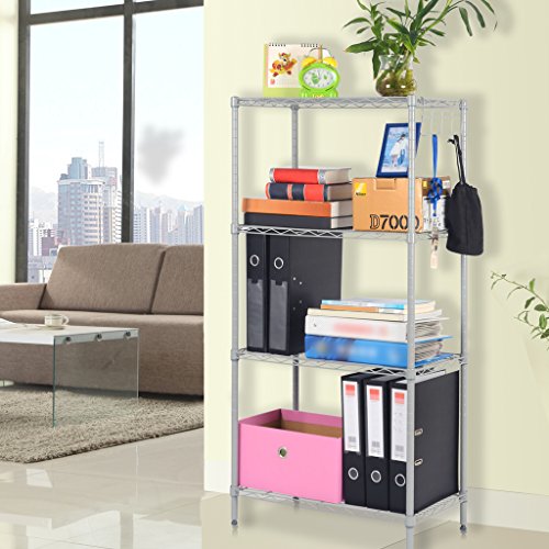 LANGRIA Regal Haushaltsregal Badezimmerregal 4 Ablage Bücherregal Regalsystem Metal Aufbewahrung, Silber - 2