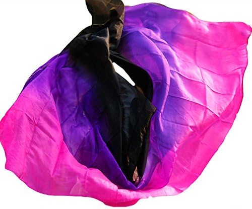 Belly Dance Silk Veil Authentic Silk Veil Belly Dance Accessories Rose+purple+black (250 X 114 cm, Rose+purple+black)