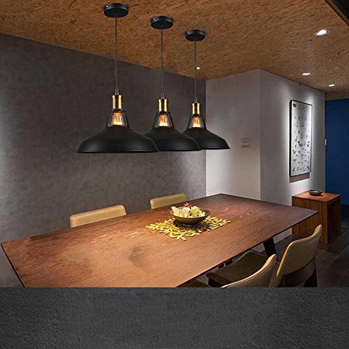 HimanJie Halbkreis Vintage Metallschirm für Lampe E27 Pendelleuchte Decken Retro(Schwarz) - 6