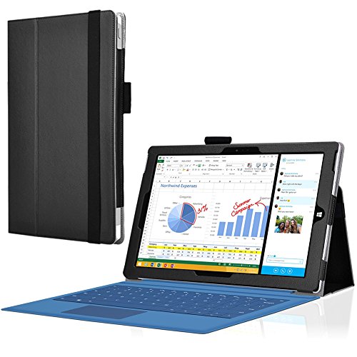 Microsoft Surface Pro 3 Cover Tasche mit praktischer Stand Funktion Case aus robustem Kunstleder kombiniert Schutz und Design für Ihr Microsoft Surface Pro 3 Hülle Case Schwarz von UC Express®