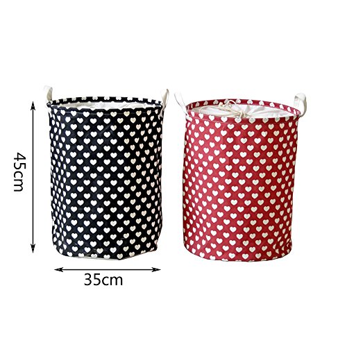 gossipboy Love Muster Rund Groß Leinen & Baumwolle Stoff Wäschekorb, zusammenklappbar Korb Kleidung Organizer Storage Müllbeutel-43,2 x 33 cm schwarz - 2