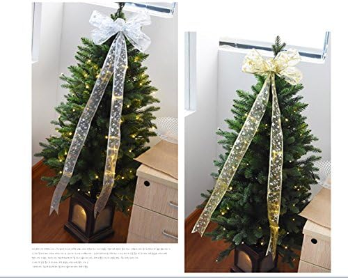 Bling Glitter Large Tree Topper Garland Christmas Bow Decoration Indoor Outdoor Decorations Music Notations Stars Onaments Ideal for Xmas Tree, Wedding Decoration, Birthday Themed Party