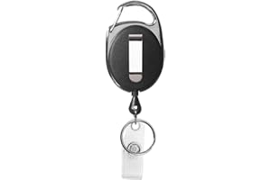 KARTEO Porte-badge enrouleur noir avec mousqueton, clip de ceinture pour porte-carte, porte-badge, clés, mousqueton porte-clé avec clip en métal et boucle en vinyle