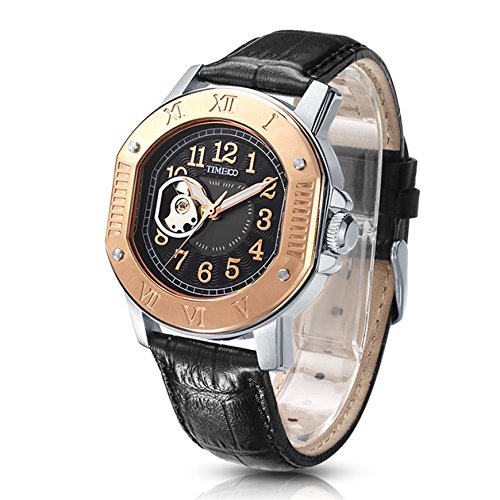 Time100 NEU Herrenuhr Automatik Lederarmband Schwarz Analog skelett mechanische Uhr Armbanduhr mit schwarz Lederarmband 5 Bar Wasserdicht Rosegold #W60054G.01A Time100 NEU Herrenuhr Automatik Lederarmband Schwarz Analog skelett mechanische Uhr Armbanduhr mit schwarz Lederarmband 5 Bar Wasserdicht Rosegold #W60054G.01A