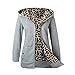 Produktbild Yvelands Damen Mantel Plus Samt verdickter mit Kapuze Pullover Leopard Zipper Coat(CN-M,Grau)