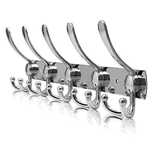 Hakenleiste Kleiderhaken Edelstahl Rostfrei Wandgaderobe Handtuchhaken Wandhaken Bademantelhaken Mantelhaken Bad Haken Handtuchhalter Gebürstet ca. 30kg Belastbar 5 Doppelhaken - 3