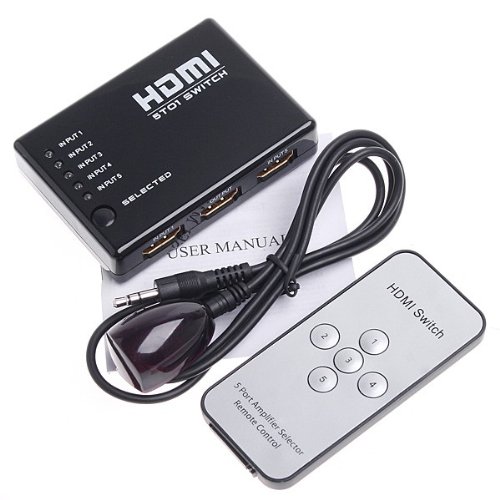 Andoer Mini 5 Anschluß 1080P Video HDMI Splitter Switch Umschalter Verteiler Adapter mit IR Fernbedienung - 5