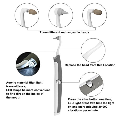 Flylinktech LED Dental Sonic Tool 3-in-1 Teeth Whitening Fleckentfernung Polieren Plaque-Kit mit 3 verschiedenen Köpfen + 2 Batterien - 4
