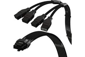 LINKUP - AVA 600W PCIE 5.0 16Pin (12+4) High Current Power Cable┃16AWG, Molded, Soldered & Sleeved Type┃For 4x8Pin PCIE 4.0 PSU┃Compatible With RTX40 & RTX30 FE GPUs┃45cm Black