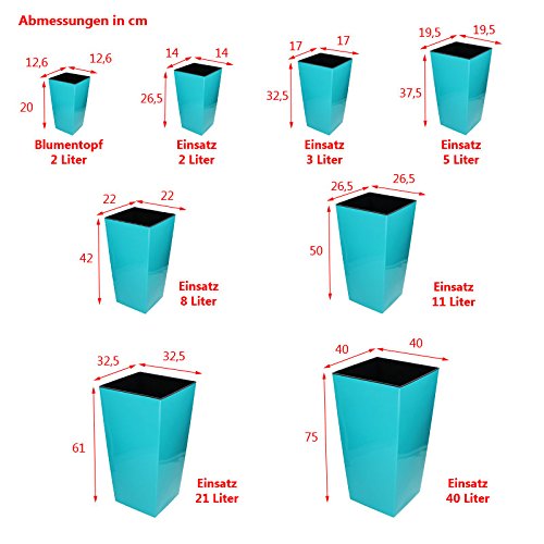 Blumentopf mit Einsatz Hochglanz eckig hoch 400x400x750mm Schwarz Übertopf Pflanzenkübel Blumenkübel Pflanzkübel Pflanzentopf Übertöpfe Blumentöpfe Kunststoff Blumen Pflanzen Garten Terrasse Balkon - 3
