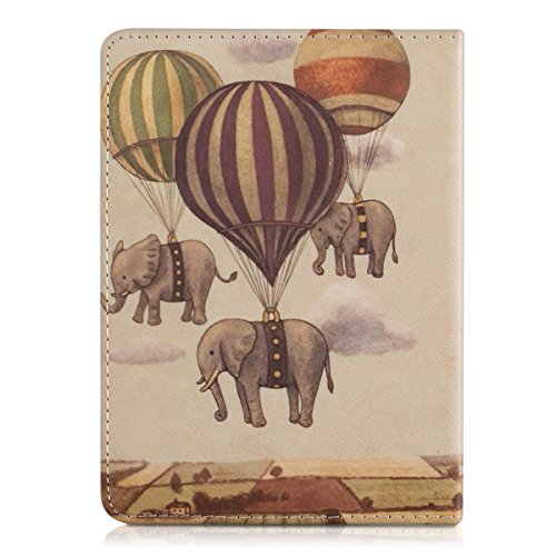 kwmobile Hülle für Tolino Vision 1 / 2 / 3 / 4 HD – Flipcover Case eReader Schutzhülle – Bookstyle Klapphülle Fliegende Elefanten Design Beige - 3
