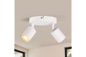 wowatt Lámpara de Techo Blanco Orientable con 2 Focos, Focos de Techo Redondo, Plafón LED Techo Interior GU10 Modernas, Apliques Techo Ajustables para Dormitorio Salas Cocina, Sin Bombilla GU10