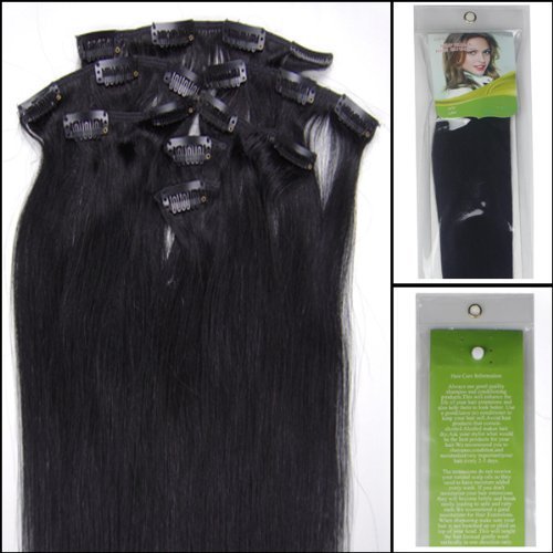 15'' 18'' 20''22'' 7pcs Clip in Remy Real Human Hair Extensions Straight 24 colors for Choose Beauty Hair Style (20inch 70g, 01 jet black)