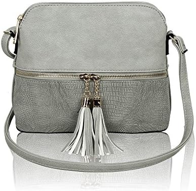 REDFOX Women's Mini Tassel Zip Trendy Snakeskin Faux Leather Sling Crossbody Handbag