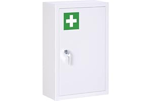 kleankin Armadietto Medicinali a Parete con 2 Ripiani e 2 Chiavi di Sicurezza, Porta Medicine da Casa in Acciaio, 30x14x46 cm, Bianco