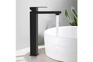 BuntHaus Robinet Salle Bain Noir en Acier Inoxydable, Robinet Lavabo Haut, Hauteur de bec 250 mm, Mitigeur Vasque à Poser pour Chaud et Froid,Mitigeur Lavabo Avec 60 cm Tuyau