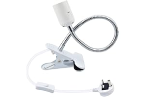 BONLUX Clip On Bulb Holder E27 with On/Off Switch UK Plug 360 Degrees Flexible Lamp Holder Clip E27 Edison Screw Lamp Holder Base for Desk and Offices Garages Kitchens