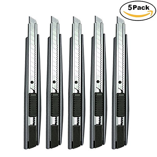 EEFUN 5pcs Professional Stainless Steel Cutter Knife / 9mm Snap Off Blades / 60 Degree Foil Knife/Utility Knife/Graphic Knife/Great for Foils, Wallpaper, Crafts, Cartons