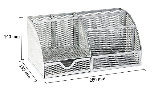 Osco - Organizador de escritorio grande malla resistente con almohadillas de goma color plateado reviews Osco - Organizador de escritorio grande malla resistente con almohadillas de goma color plateado