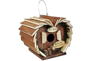Ossian Bird Hotel – Durable Rustic Wooden Weatherproof Bark Wood Hanging Wild Bird Nesting House Perch Box and Feeder Feeding Station for Outdoor Home Garden - Easy to Install – No Tools Required