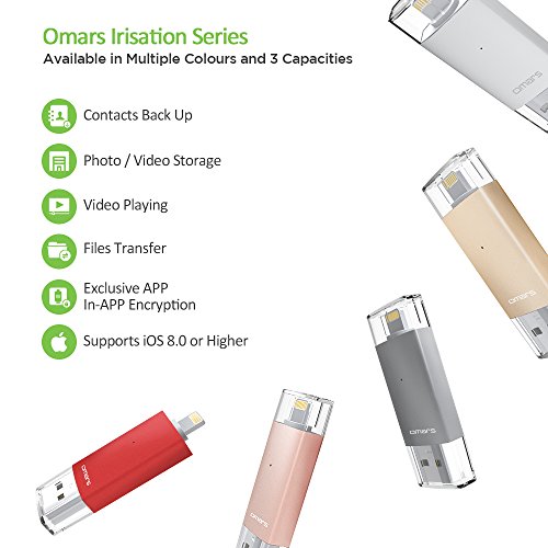 [Apple MFI Certified] OMARSÂ® Irisation USB Flash Drive 64GB with Lightning Connector Memory Expansion for Apple iPhone iPod iPad Computer Mac Laptop PC
