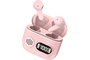 Sungive Kabellose Ohrhörer, Bluetooth 5.3 In-Ear-Kopfhörer mit LED-Leistungsanzeige, Ladekoffer, Stereo-Sound-Headset mit Mikrofon, kabellose Bluetooth Kopfhörer für Android iOS, Rosa