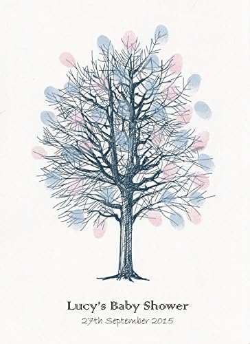A4 Baby Shower Fingerprint Tree - Personalised With Own Text - Supplied With a Pink and a Blue Inkpad