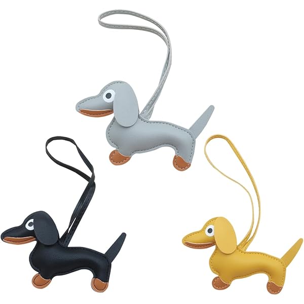 Tucnoeu 3 stuks teckel decoratie sleutelhanger, lederen teckel hanger voor handtas en rugzak