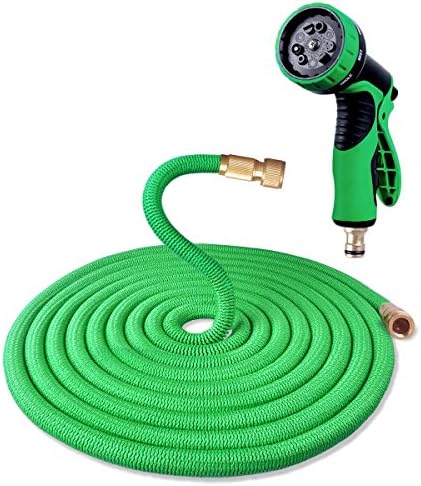 Garden Hose, 100FT Flexible Hose Pipe Anti-leakage Design with Solid Brass Fittings Expandable Magic Hose Reel with 9-pattern Spray Nozzle (Green)
