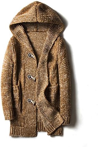 In our long sweater horn button cardigan sweater coat sweater coat thickness,Khaki,4XL