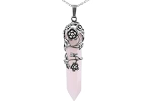 KYEYGWO Heilstein Punkt Anhänger Halskette für Damen und Herren, Hexagon Versilbertes Reiki Chakra Poliertes Steinpendel für Unisex