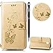 Produktbild WIWJ Schutzhülle für Samsung Galaxy J5 2017(EU) Handyhülle Leather Case für Samsung Galaxy J5 2017 Hülle Lederhülle [Heißprägen Prägung Schmetterlinge Ledertasche]-Golden