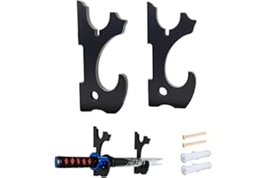 POELOISY Set di 2 Supporti da Parete per Spada Samurai in Legno Nero Regolabili | Espositore a 2 Livelli per Katana, Wakizashi, Tanto, Spada Laser e Cosplay | Ganci Muro Resistenti per Armi Decorative