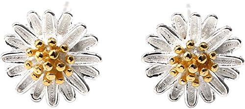 Luckyfree 925 Pure Silver Daisy Ear Screws Girl Ears Students Simple Flowers Earrings,Yellow