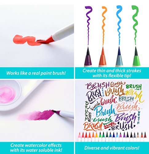 Pinselstift-Set – 20 Farben – weiche flexible Echtpinsel-Spitze, langlebig, Wasserfarben-Effekt, Aquarell – Ideal für Malbücher, Manga, Comic, Kalligrafie, duale Stärke, MozArt Supplies - 4