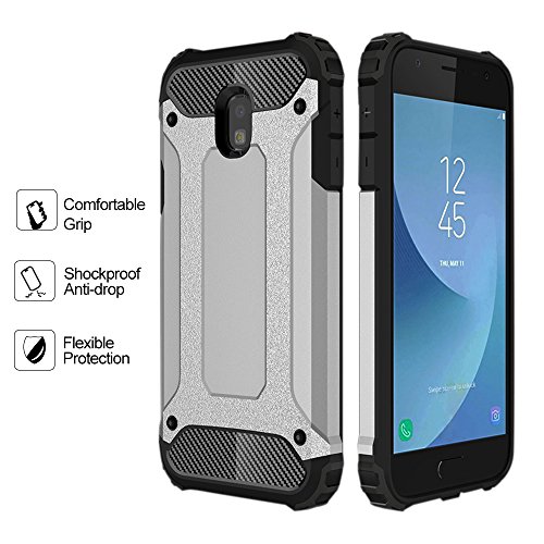 Custodia per Samsung Galaxy J3 Pro 2017/ J330 - Skitic Armatura Rugged Heavy Duty Custodia Doppio Strato TPU + PC Antiurto Protettiva Cover Case per Samsung Galaxy J3 Pro 2017/ J330 Smartphone - Argento