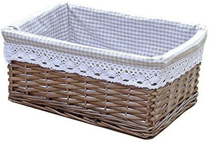 RURALITY Willow Wicker Storage Basket with Liner, Coffee Color, Large