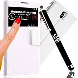 Access-Discount – Funda Sony Xperia C5 Carcasa calcetín de protección Cartera Flip Cover con Ventana SView Blanco para Smartphone 3 G 4 G Xpéria C 5 Ultra Dual SIM