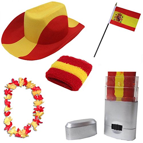 Sonia Originelli Fan-Paket-2 WM Länder Fußball Hut Kette Schminke Schweißband Flagge Farbe Spanien
