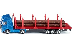 siku 1659 - Camion De Transport De Bois, 1:87, Métal/Plastique, Bleu/Rouge, Troncs D'Arbres Inclus