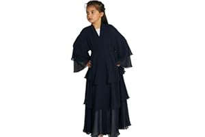 OBEEII Muslim Cardigan for Girls Solid Color Prayer Dress Islamic Dubai Abaya Clothing Kids Casual Ramadan Party Long Sleeve Cardigan Muslim Robe with Hijab