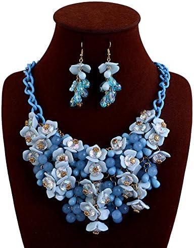truecharms Fashion Choker Bib Necklace Multicolor Flower Crystal Collier Femme Brand Women Jewelry Statement Necklaces Collar (Blue with earrings)