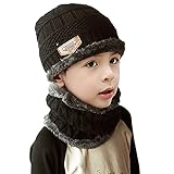 Chapeau d'hiver et écharpe pour Garçons Filles, JUSTIME Bonnet Tricoté pour Enfa