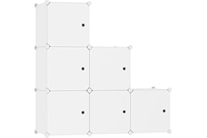 C&AHOME Würfelförmiges Aufbewahrungsregal mit Türen, 6-Würfel-Regalbretter, Schrankschrank, Modulregal aus Kunststoff, ideal für Schlafzimmer,93,5 cm L x 31,8 cm B x 93,5 cm H, milchig, USHS3006M-DOOR
