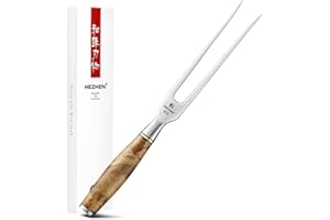 HEZHEN Forjado Tenedor de Tallado y Barbacoa Al Aire Libre - 15,5" de Acero Inoxidable 430 Sólido - Mango de Madera Figaro Sycamore - Caja de Regalo Incluida