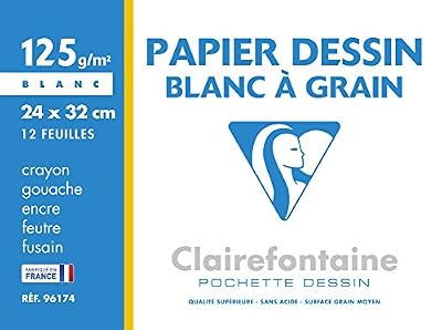 Clairefontaine 96174C Pochette de 12 Feuilles de papier dessin à grain 24 x 32 cm 125 g Blanc