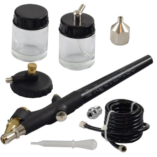 Agora-Tec® Airbrush Komplett-Set EXPERT VIII.1, Komplettsystem für Airbrush, inkl. Kompressor mit 4 bar und 20l/min + 2 Airbrushpistolen mit 0,2 & 0,3 & 0,5 & 0,8mm Nadeln/Düsen + 3-fach Luftdruckverteiler + Clean Pot + 2 Schläuche + Adapter - 4